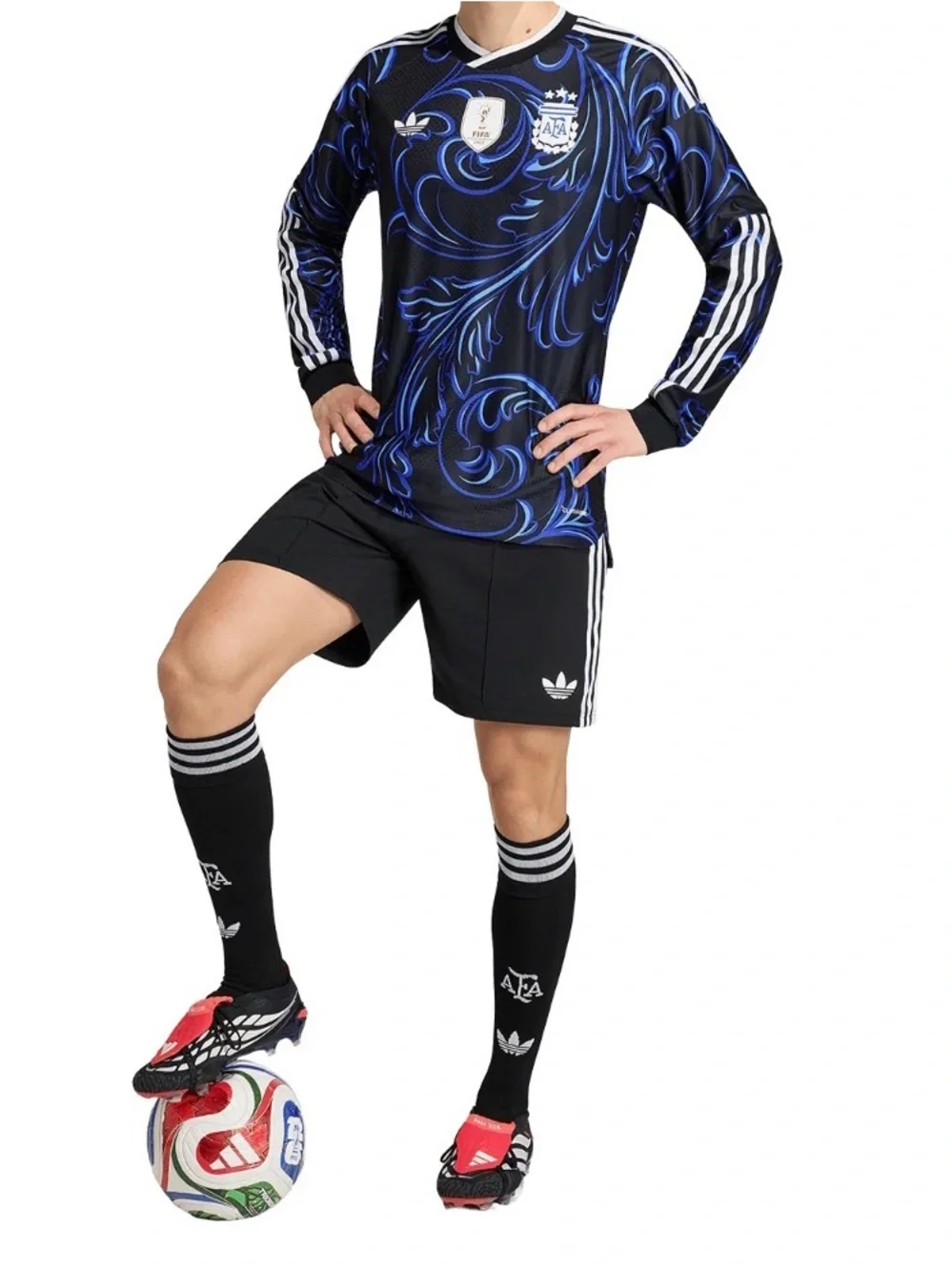Authentic adidas Black & Blue AFA Long-Sleeve Football Jersey
